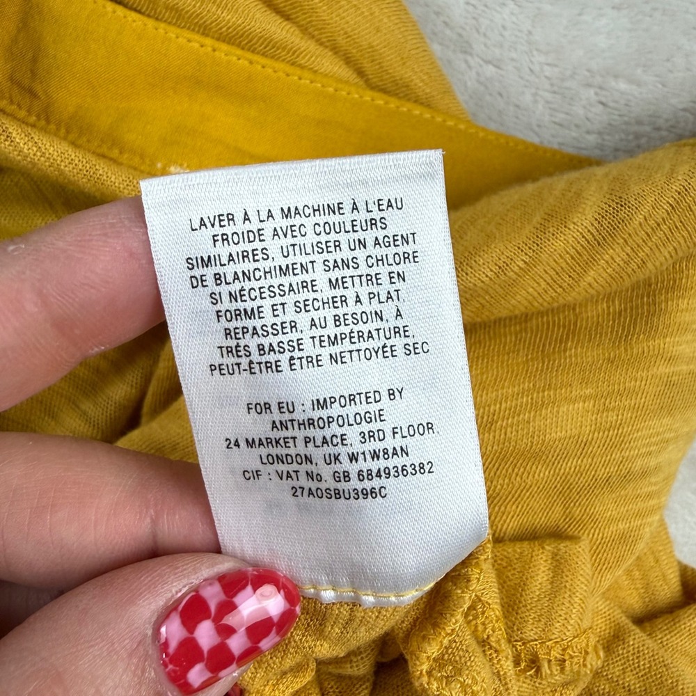Anthropologie Mustard Yellow Mixed Media Henley Tunic‎ Top Long Sleeve Size M - Picture 5 of 6
